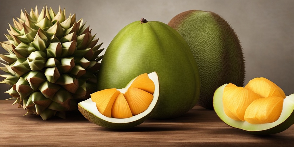 Exotic fruits compared to common fruits on rustic wooden table with natural lighting.