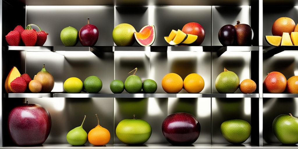 Exotic fruits selection on modern kitchen counter with bright and airy lighting.