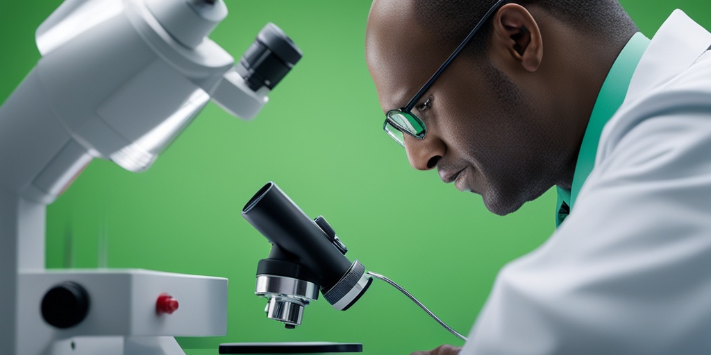 Healthcare professional examining cerebrospinal fluid sample under microscope, illustrating Meningococcal Meningitis diagnosis.