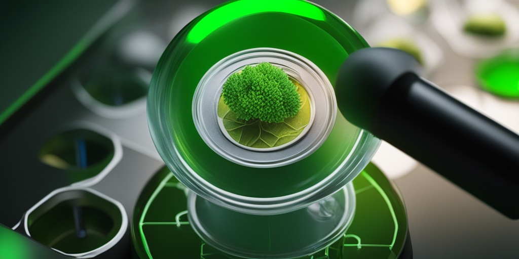 Healthcare professional examining lymph node biopsy under a microscope with a green background symbolizing hope.