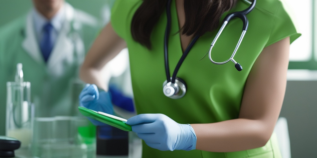 Healthcare professional examining patient's skin for Acantholysis Bullosa with medical tools in a green background.