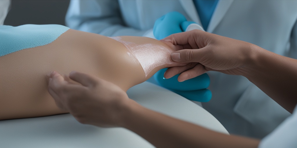 Healthcare professional tending to patient's wound with treatment options