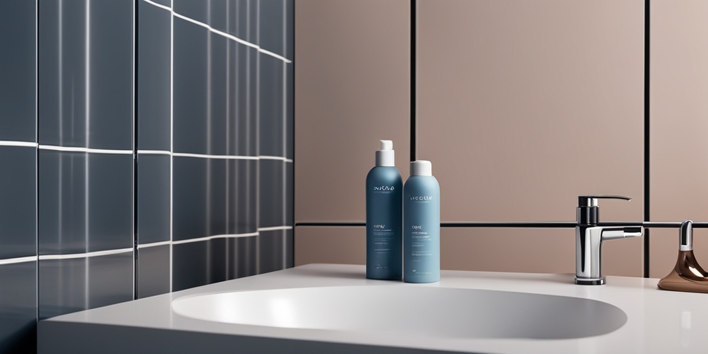 Healthy scalp with prevention tips in modern minimalist bathroom with blue tone