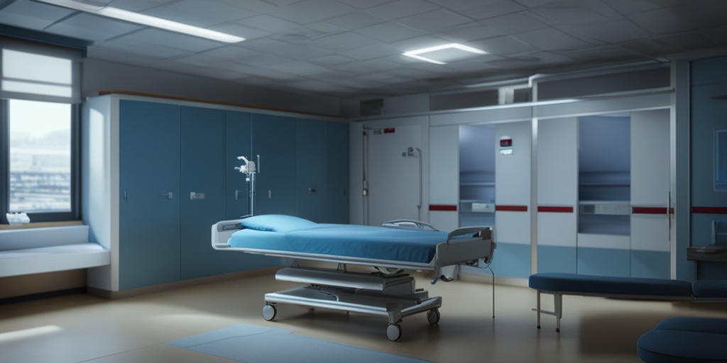 Hospital room scene depicting potential complications of Meningococcal Meningitis, such as brain damage and amputation.