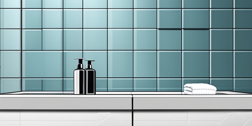 Modern bathroom scene highlighting dandruff prevention tips with shampoo and flowers