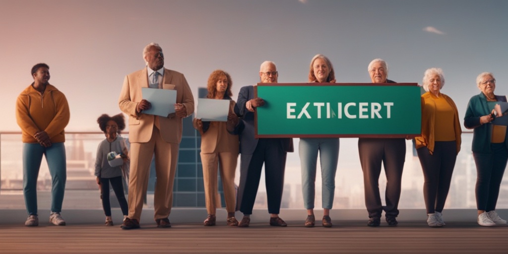 Multiple people standing in line, holding signs with factors affecting life expectancy, against a gradient background symbolizing lifestyle choices' impact on health.