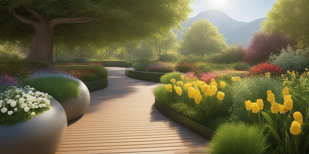 Older adult enjoying joyful outdoor activity, surrounded by blooming flowers and sunny sky.