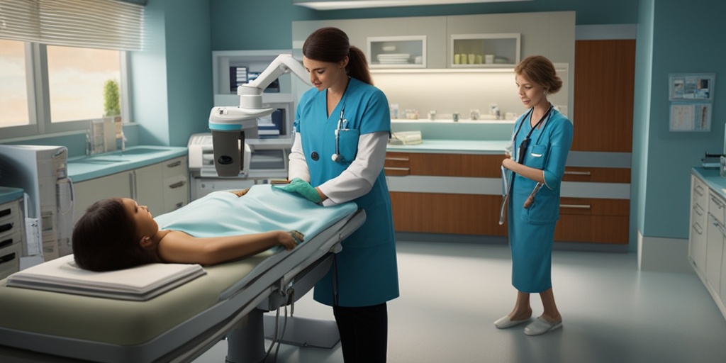 Pediatrician examining young patient for Hirschsprung's Disease with medical equipment in background.