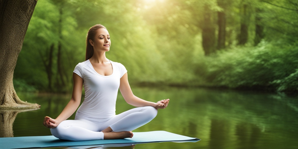 Person engaging in relaxing activity for Syringomyelia management in a peaceful outdoor setting with green and creamy whites.