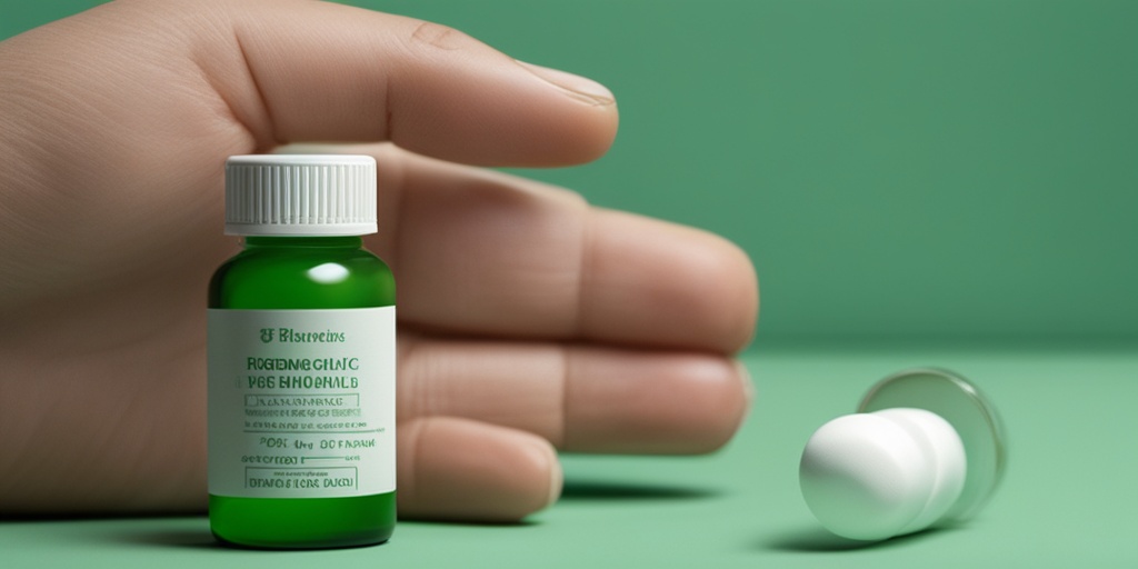 Person holding pill bottle, surrounded by green background, conveying relief and management of Rheumatoid Arthritis.