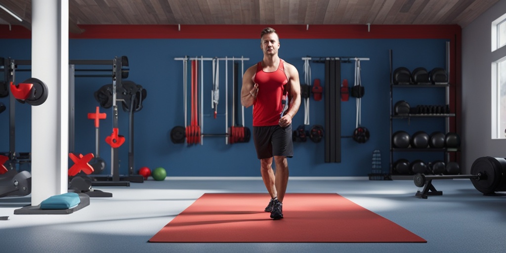 Person in modern gym highlighting common exercise mistakes with a red 