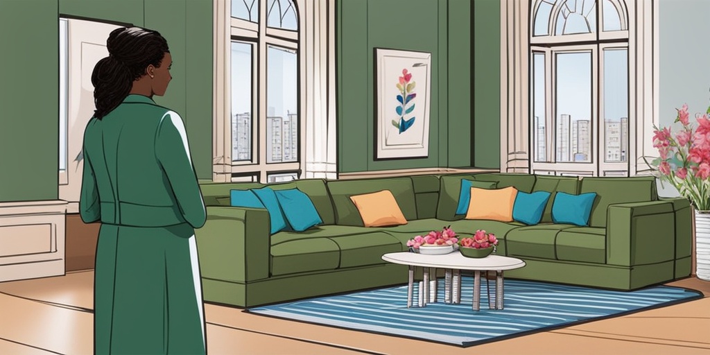 Person living with Lymphangioleimyomatosis surrounded by supportive family members in a cozy living room with green and blue accents.