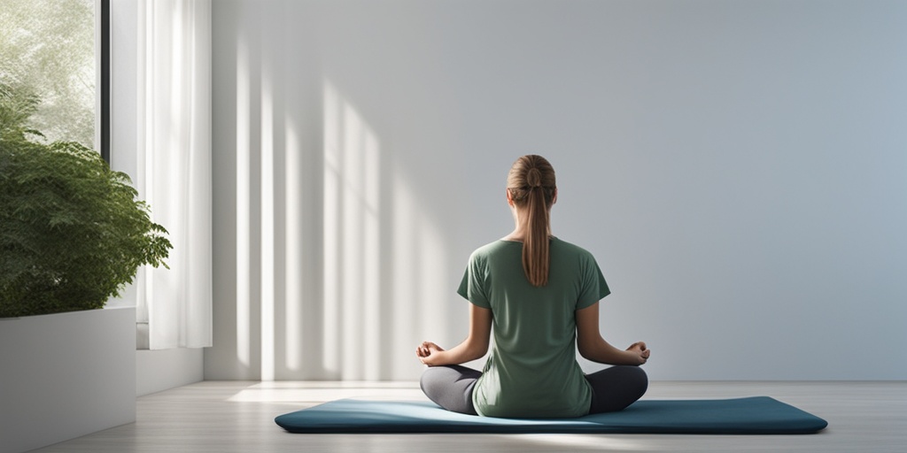 Person meditating in peaceful environment with calming light and essential oil diffuser