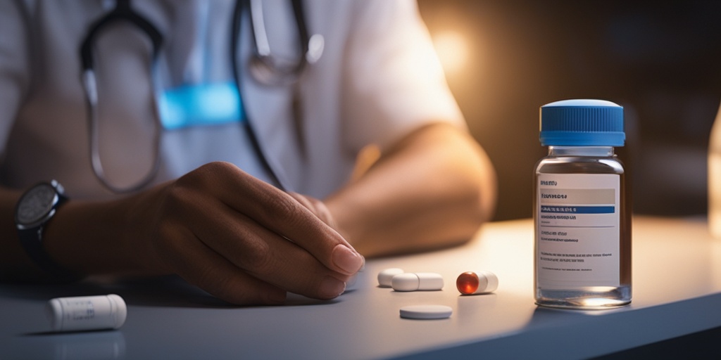 Person taking medication for bradycardia with pill bottle and glass of water