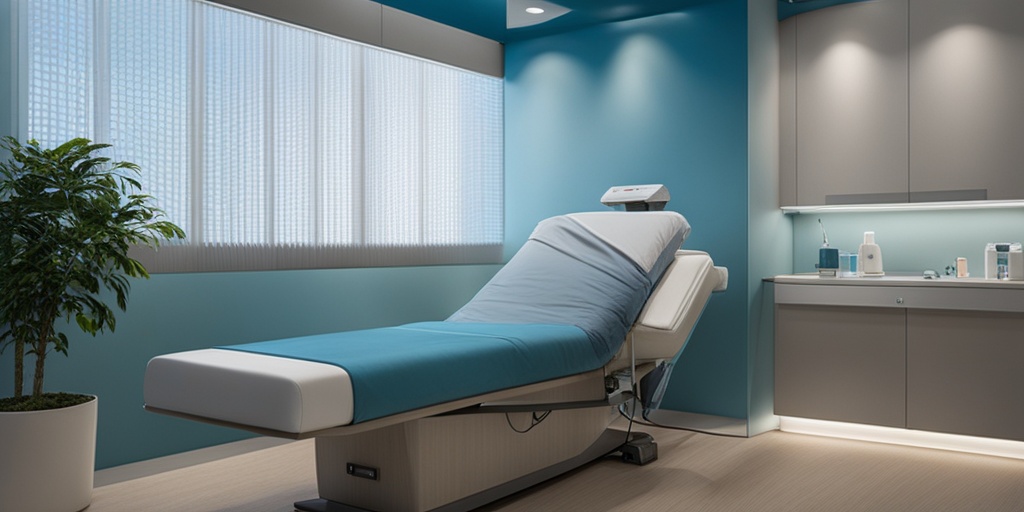 Person undergoing chemotherapy for Cribriform Carcinoma in a comfortable, modern treatment room with a subtle blue background.