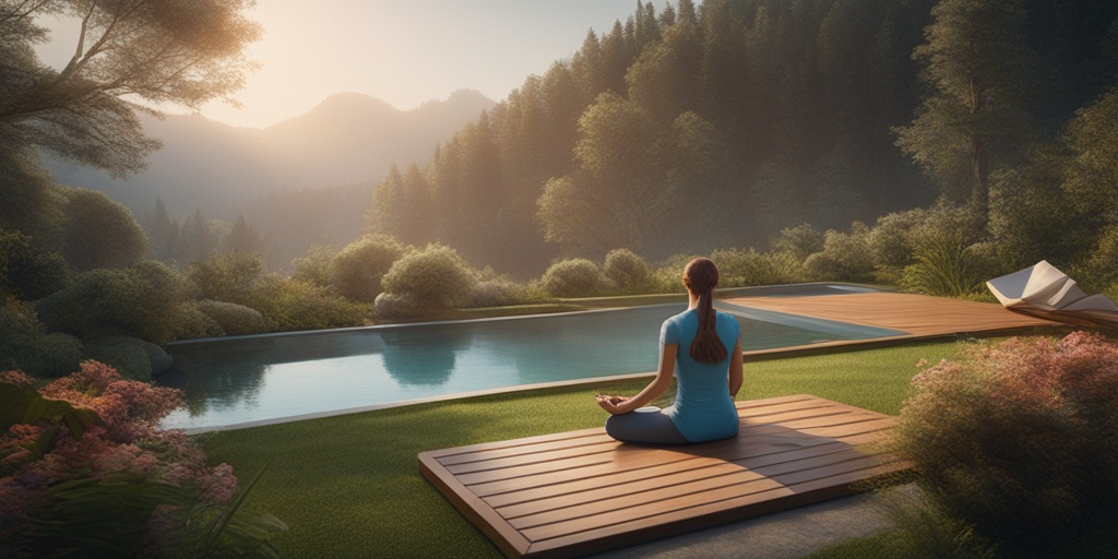 Person with Tardive Dyskinesia practicing yoga in a peaceful natural setting, conveying hope and optimism.