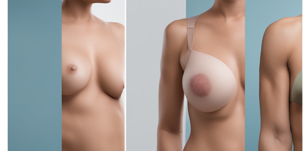 Series of four images depicting the progression of breast cancer in men, from Stage 0 to Stage IV.