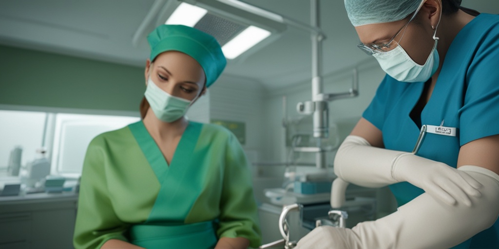 Surgical procedure for Treacher Collins Syndrome in a sterile operating room with medical professionals and subtle green background.