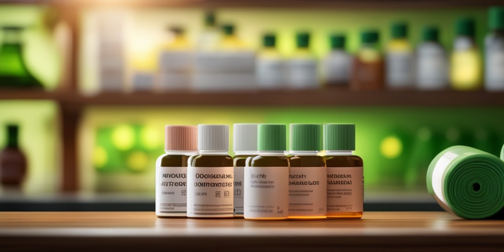 Various medications for Temporal Arteritis treatment on a wooden table, with a subtle green background.