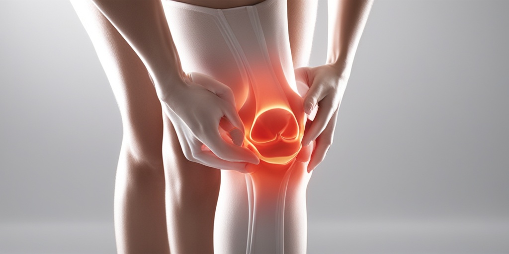 Close-up of a person's knee with redness and swelling, highlighting kneecap misalignment on a soft white background.