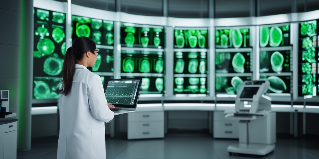 Concentrated doctor holding microscope slide with brain tissue sample in modern medical laboratory.