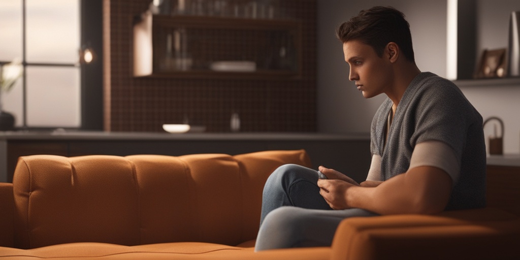 Concerned parent observing signs of substance abuse in a teenager, sitting on a couch with a mixture of concern and worry on their face.