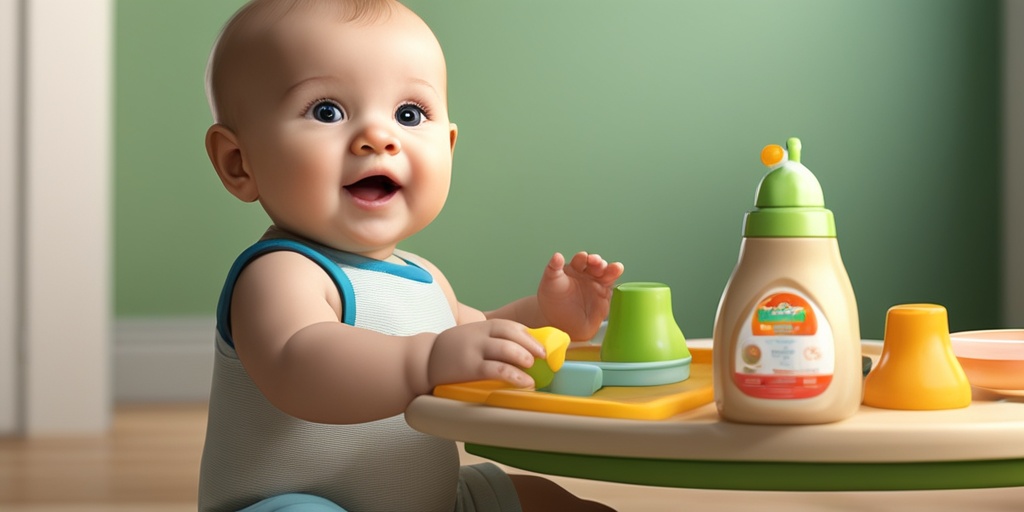 Curious 6-8 month old baby shows signs of readiness for weaning in high chair