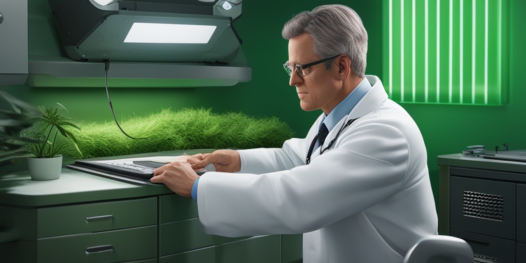 Doctor diagnosing Gunther Disease with focus on medical tools and equipment against a green background.