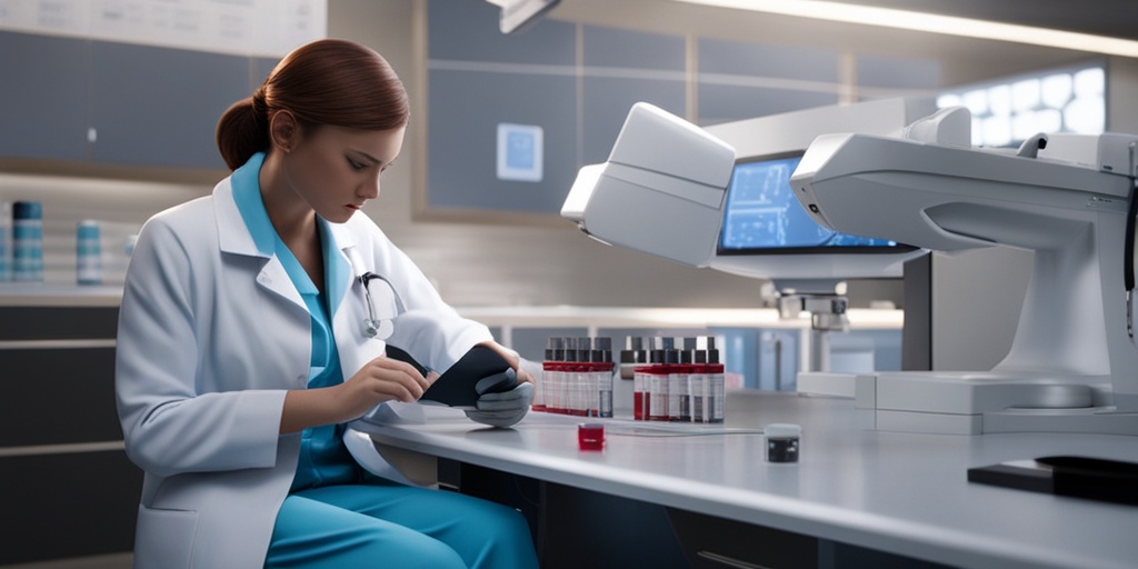 Doctor examining blood sample under microscope to Diagnose Idiopathic Aplastic Anemia in a medical laboratory.