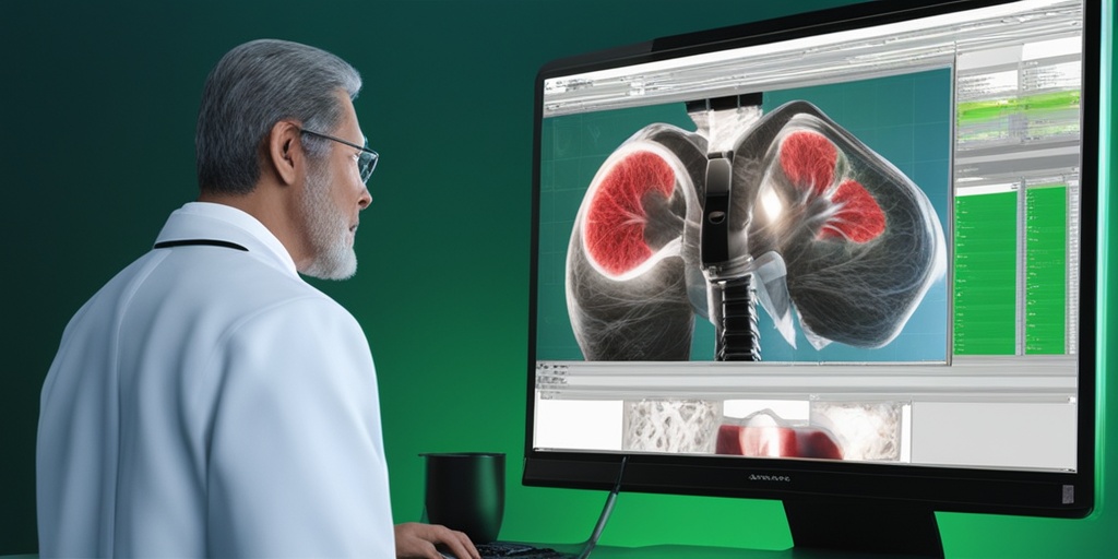 Doctor examining medical images on a computer screen, showcasing diagnostic process for Takayasu Arteritis.