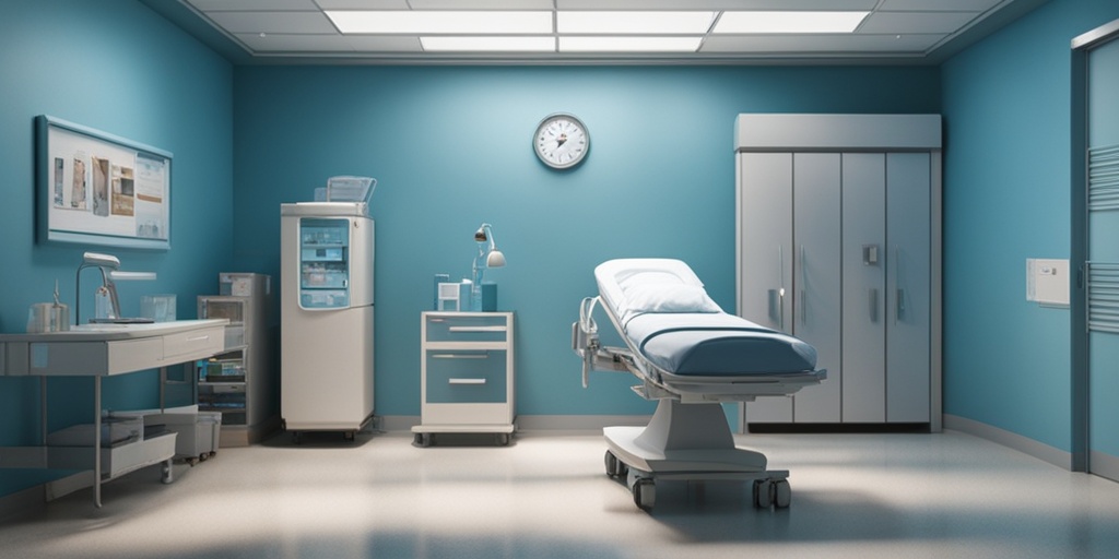 Doctor examining newborn baby in hospital setting with subtle blue background, conveying professionalism.