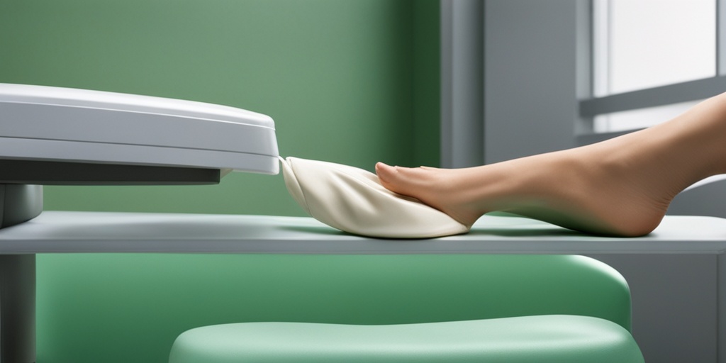 Doctor examining patient's foot with hammertoe in a professional green background.