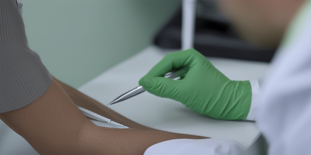 Doctor examining patient's wrist for Carpal Tunnel Syndrome with reflex hammer and medical chart