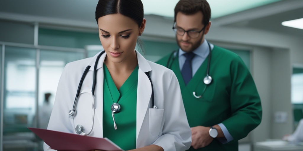 Doctor reviews patient's medical chart in laboratory setting