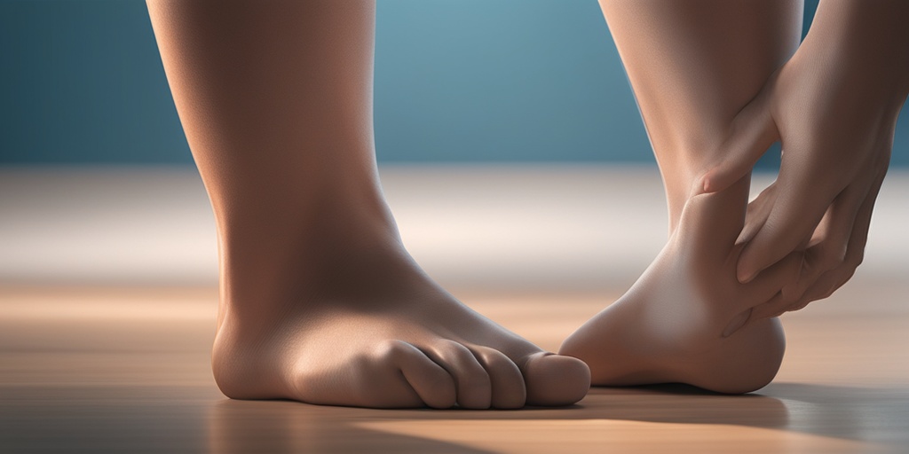 Foot with multiple hammertoes showing redness, swelling, and pain in a calming blue background.