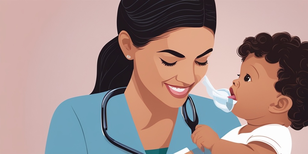 Healthcare professional examines infant's tongue, using a tongue depressor to assess the frenulum.