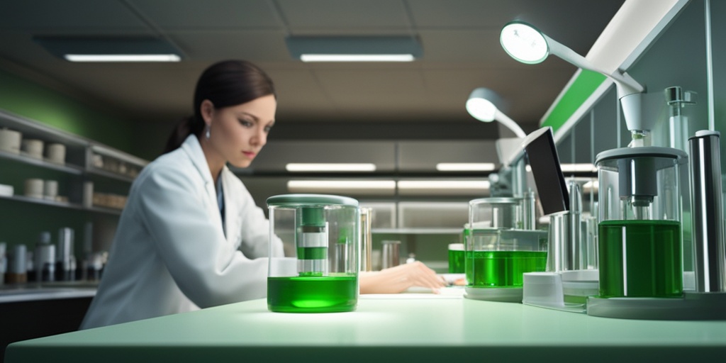 Healthcare professional examines stool sample under microscope in well-lit laboratory.