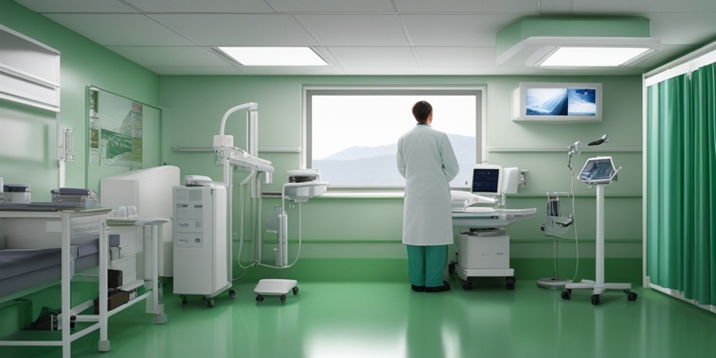 Healthcare professional examining a patient in a modern, well-equipped medical facility with a calming white background.