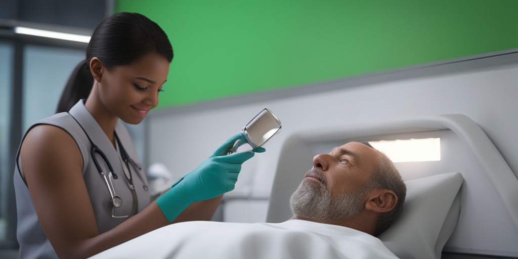 Healthcare professional examining patient's skin and eyes for Gunther Disease diagnosis in a realistic medical setting.