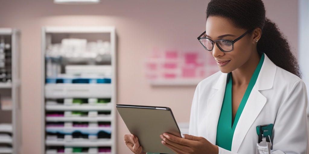 Healthcare professional holding tablet with patient's genetic test results in soft white background.