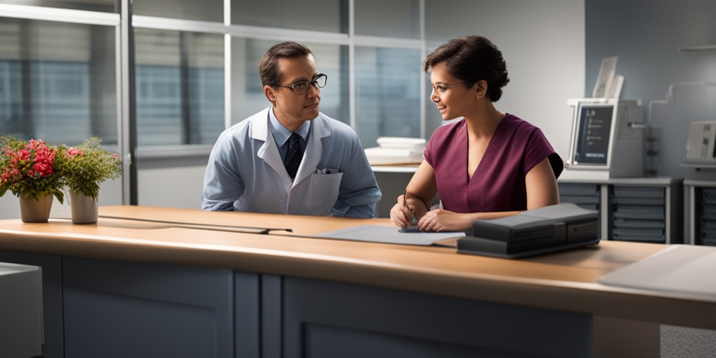 Healthcare professional reviewing test results with a patient, depicting the diagnosis process for Antiphospholipid Antibody Syndrome.