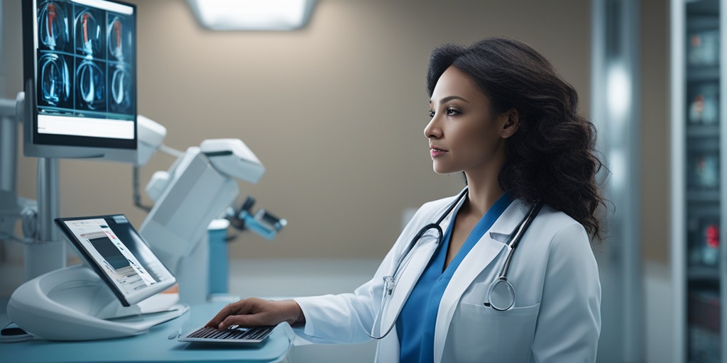 Healthcare professional using medical equipment to diagnose Short Bowel Syndrome in a modern hospital room.