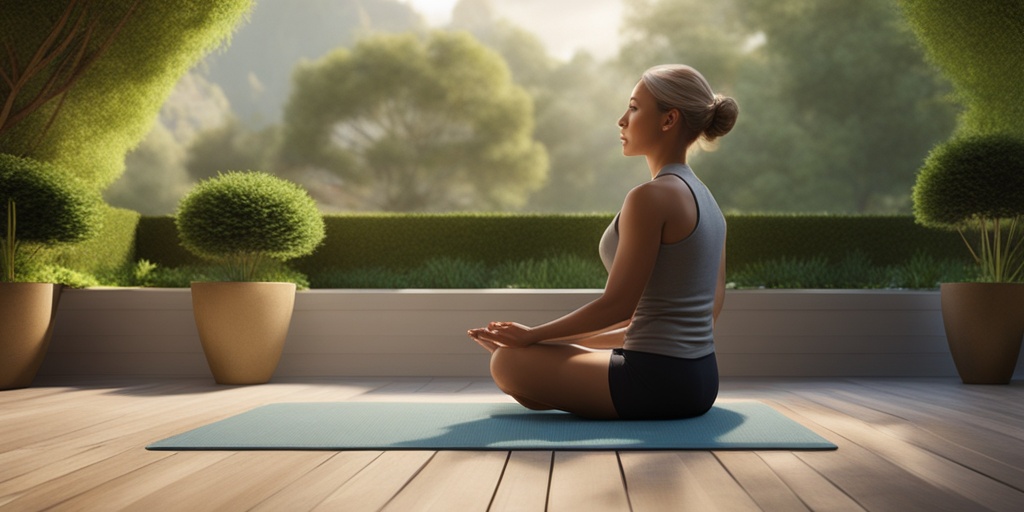 Person practicing yoga and meditation in a serene outdoor setting for wellness.