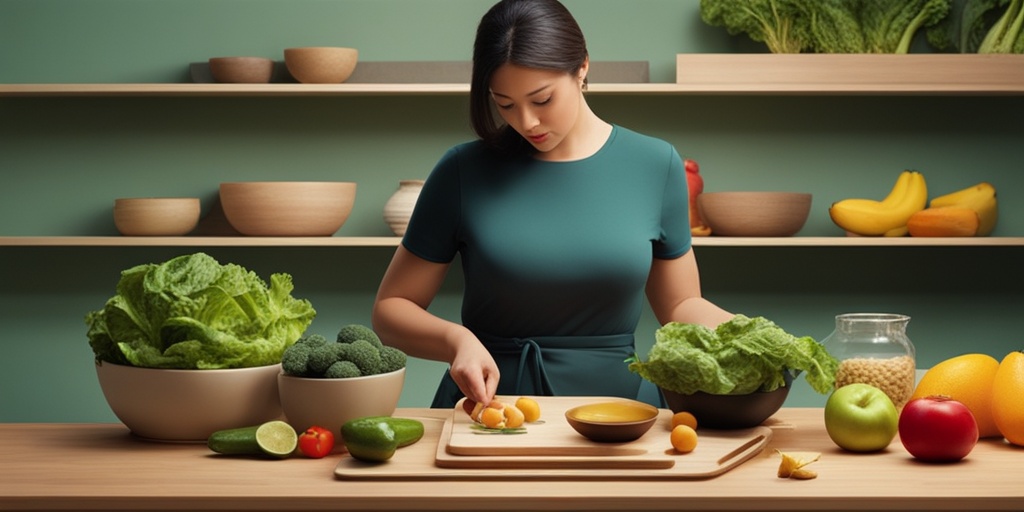 Person preparing a healthy meal with potassium-reducing foods against a warm, earthy background.