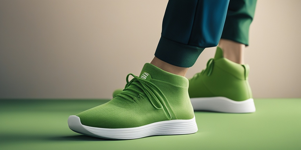 Person wearing proper shoes and orthotics to prevent hammertoe in a wellness green background.