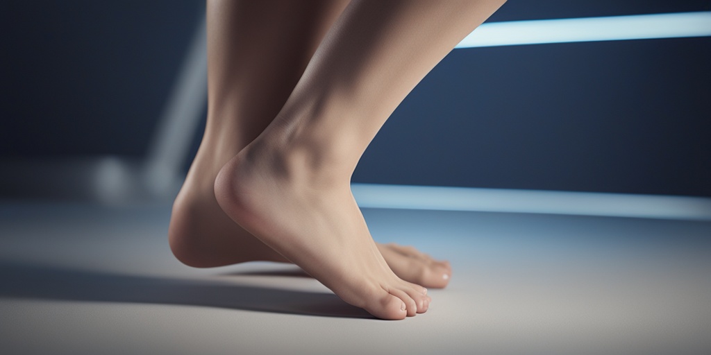 Person's foot with multiple hammertoes affected, showing redness, swelling, and pain on a calming blue background.