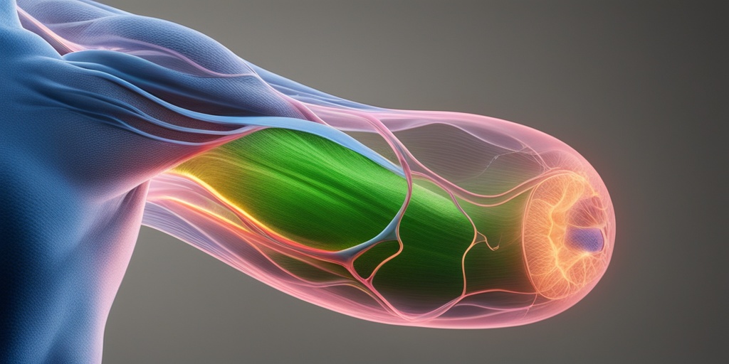 Photorealistic illustration of muscle weakness, numbness, and vision loss symptoms of Giant Axonal Disease.