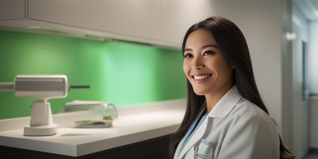 Smiling patient surrounded by warm environment, with subtle green glow representing hope and recovery.