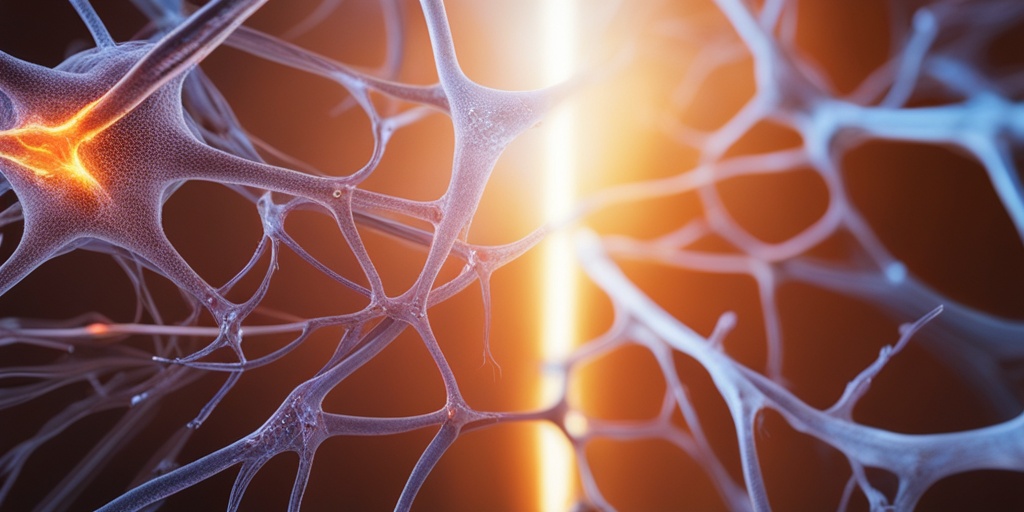 Split-screen comparison of healthy and damaged nerve pathways, highlighting the effects of Reflex Sympathetic Dystrophy on a blue background.