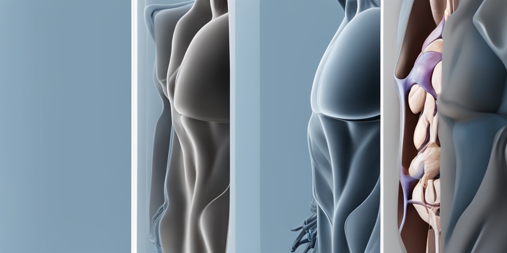 Split-screen image contrasting a person with MPS Disorder II symptoms with a healthy individual, highlighting joint stiffness and respiratory issues.